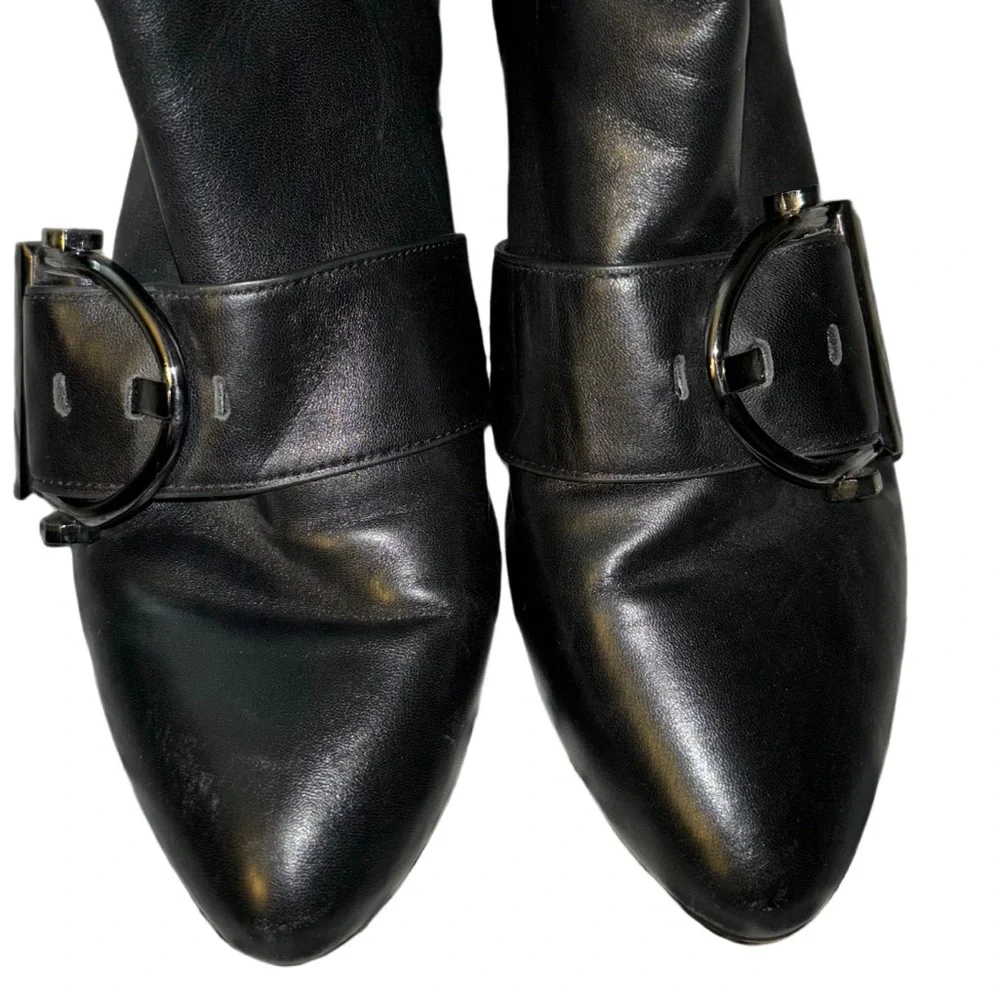 Nine West Black Leather Konah Boots with Buckle Detail Women's Size 7.5M